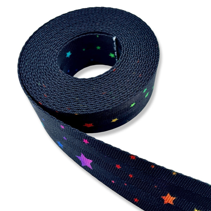 1" Rainbow Stars | Coordinate Seatbelt Webbing - 3, 5, or 10 Yard Cut