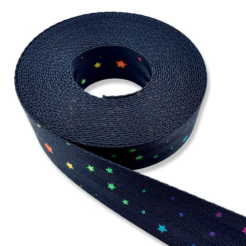 1" Rainbow Stars | Coordinate Seatbelt Webbing - 3, 5, or 10 Yard Cut