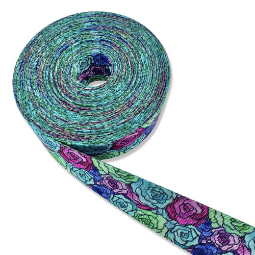 1"  Stained Glass Rose | Coordinate Seatbelt Webbing - 3, 5, or 10 Yard Cut