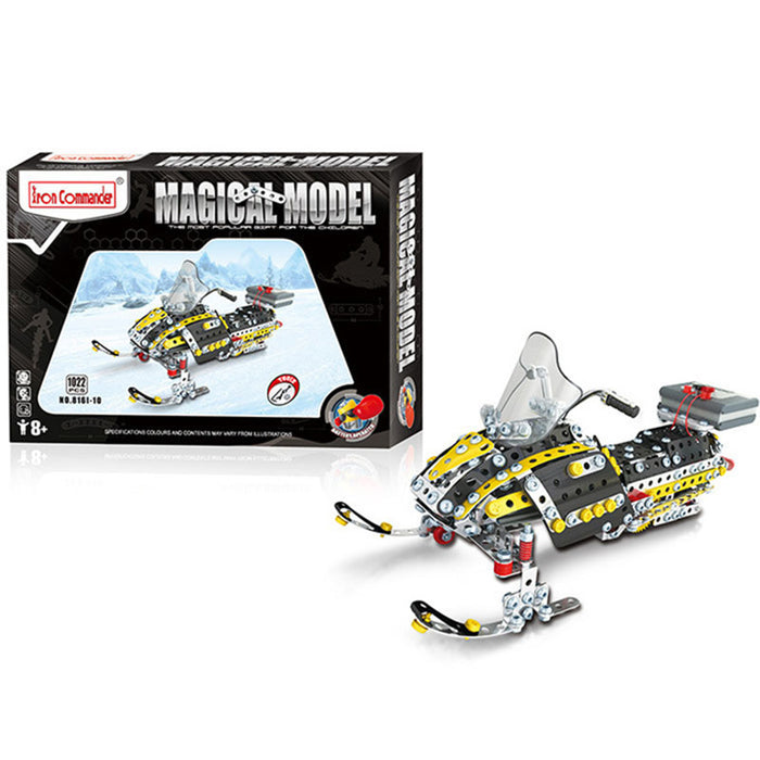 1022PCS Metal Assembly Kit Simulation DIY Electric Golden Snowmobile
