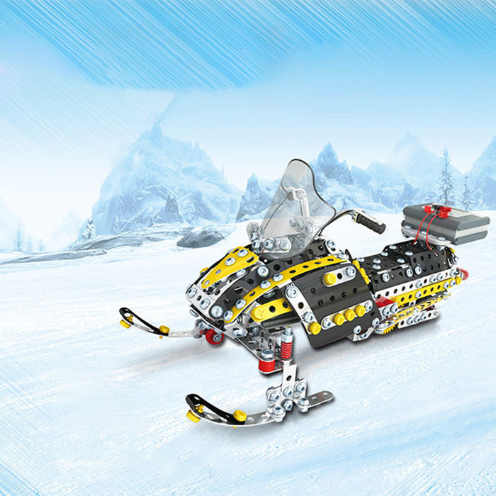 1022PCS Metal Assembly Kit Simulation DIY Electric Golden Snowmobile