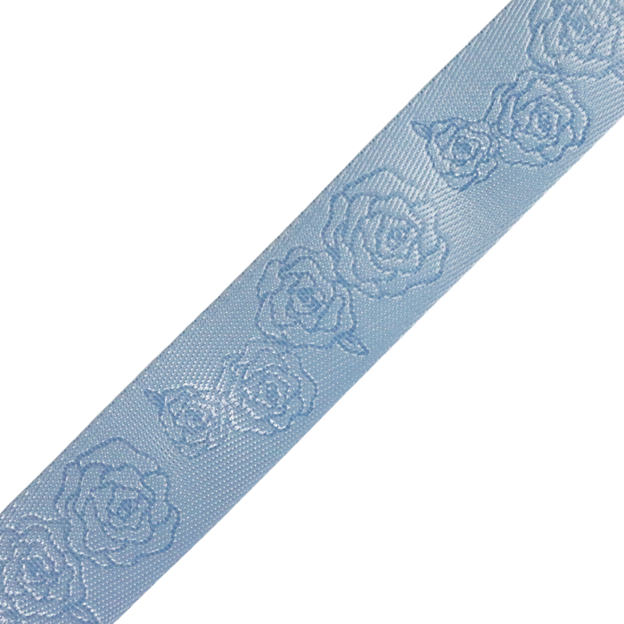 1.5" Baby Blue Debossed Roses | Webbing - 3, 5, or 10 Yard Cut