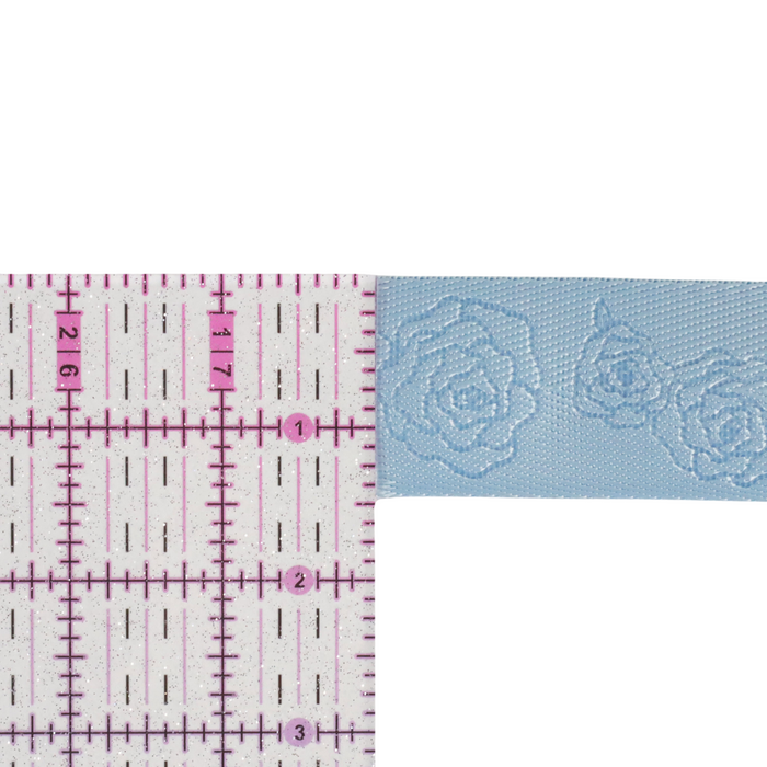 1.5" Baby Blue Debossed Roses | Webbing - 3, 5, or 10 Yard Cut