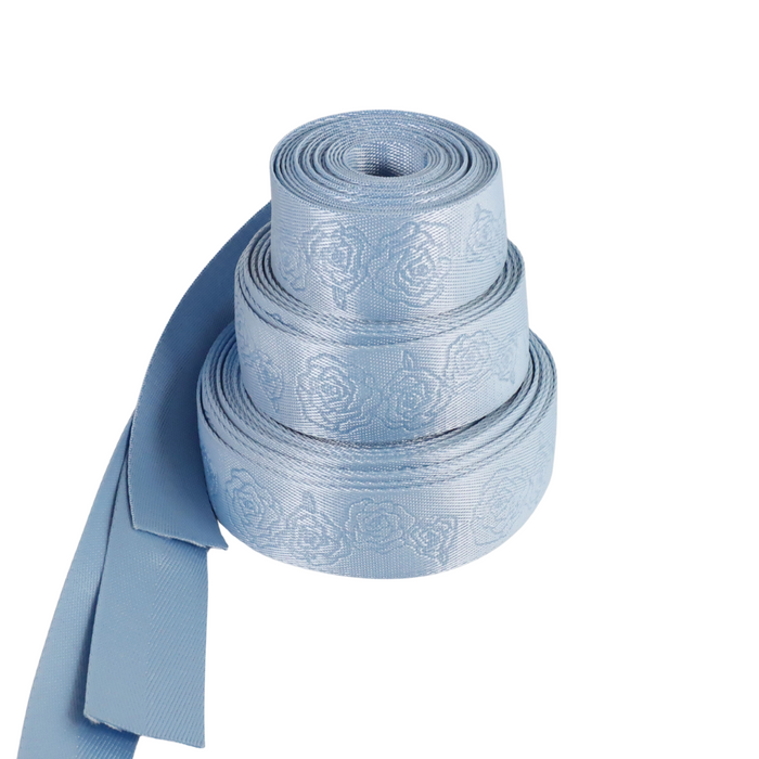 1.5" Baby Blue Debossed Roses | Webbing - 3, 5, or 10 Yard Cut