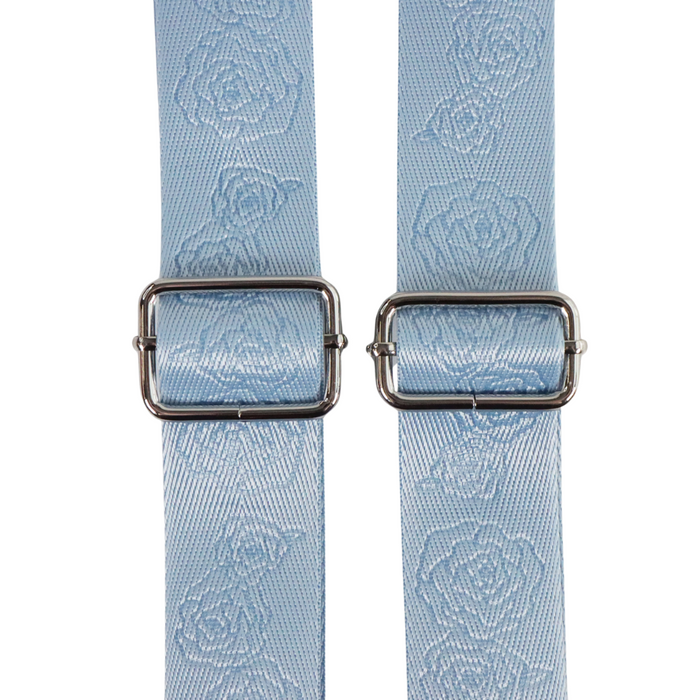 1.5" Baby Blue Debossed Roses | Webbing - 3, 5, or 10 Yard Cut