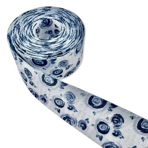 1.5" Black & White Watercolor Roses | Herringbone Webbing - 3, 5, or 10 Yard Cut