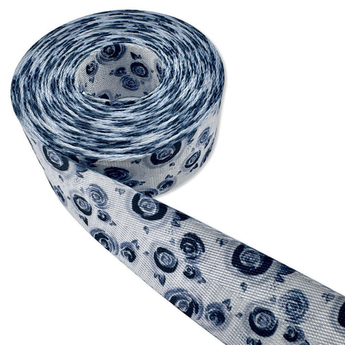 1.5" Black & White Watercolor Roses | Herringbone Webbing - 3, 5, or 10 Yard Cut