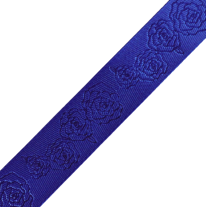 1.5" Blue Sapphire Debossed Roses | Webbing - 3, 5, or 10 Yard Cut