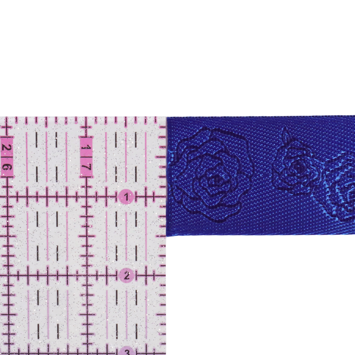 1.5" Blue Sapphire Debossed Roses | Webbing - 3, 5, or 10 Yard Cut