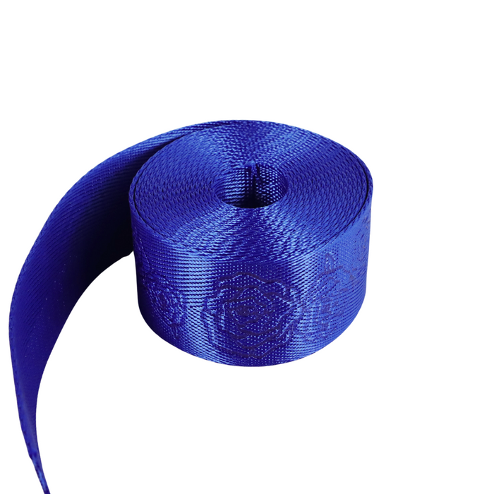 1.5" Blue Sapphire Debossed Roses | Webbing - 3, 5, or 10 Yard Cut