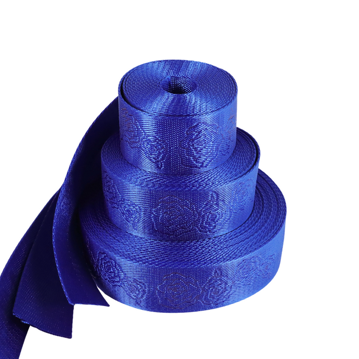1.5" Blue Sapphire Debossed Roses | Webbing - 3, 5, or 10 Yard Cut