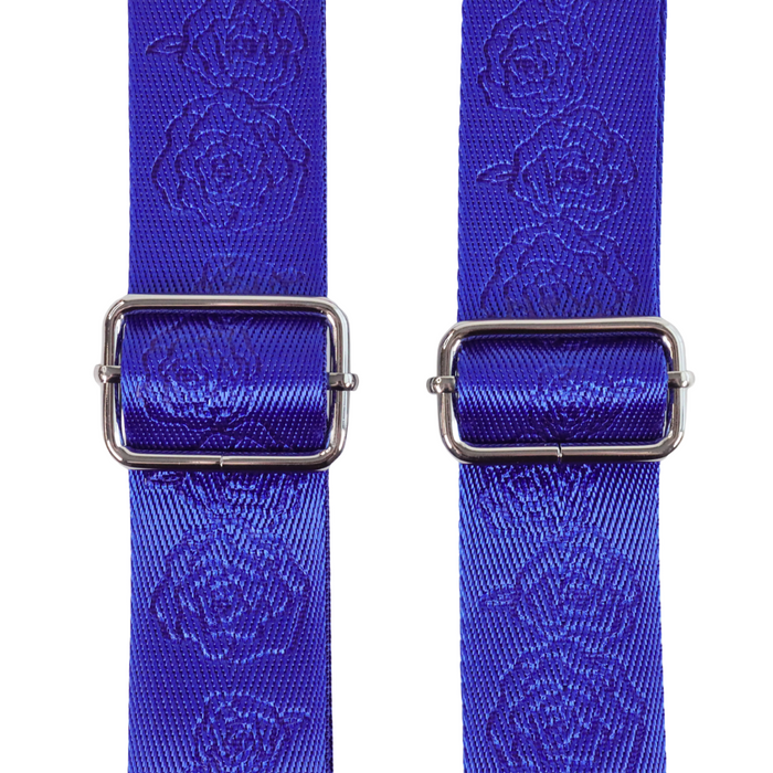 1.5" Blue Sapphire Debossed Roses | Webbing - 3, 5, or 10 Yard Cut