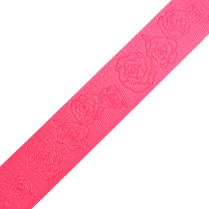 1.5" Fluorescent Pink Debossed Roses | Webbing - 3, 5, or 10 Yard Cut