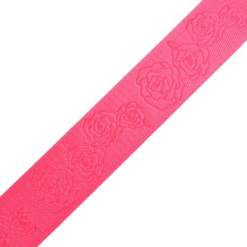 1.5" Fluorescent Pink Debossed Roses | Webbing - 3, 5, or 10 Yard Cut