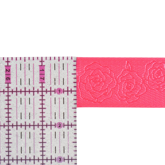1.5" Fluorescent Pink Debossed Roses | Webbing - 3, 5, or 10 Yard Cut