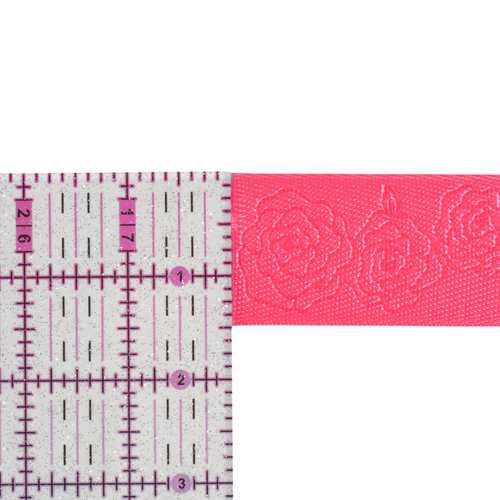 1.5" Fluorescent Pink Debossed Roses | Webbing - 3, 5, or 10 Yard Cut