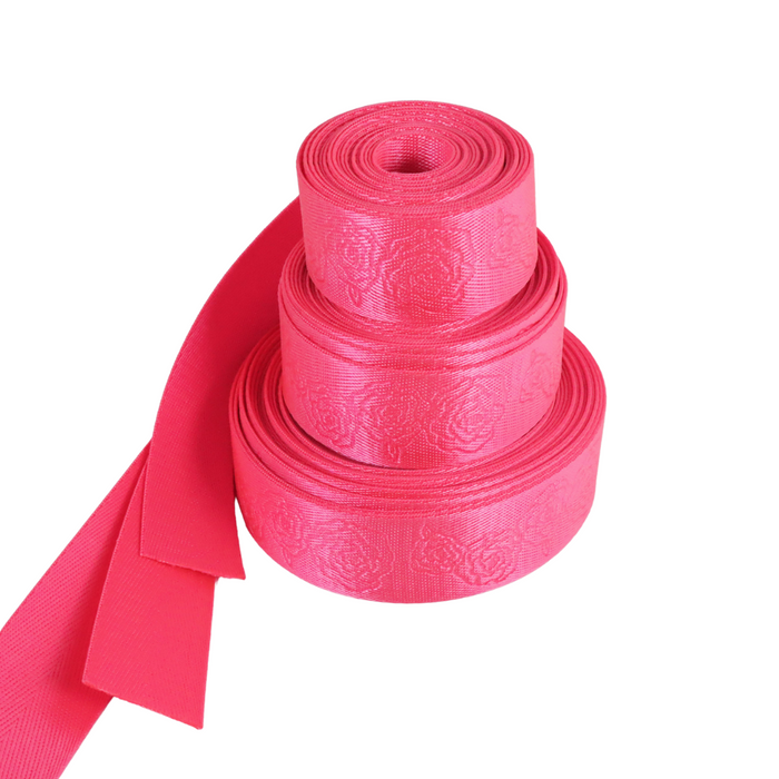 1.5" Fluorescent Pink Debossed Roses | Webbing - 3, 5, or 10 Yard Cut
