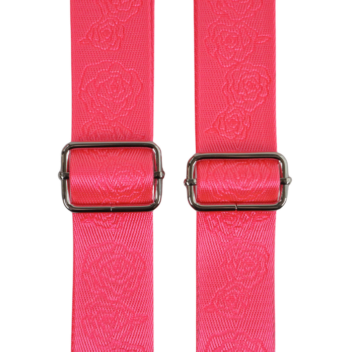 1.5" Fluorescent Pink Debossed Roses | Webbing - 3, 5, or 10 Yard Cut