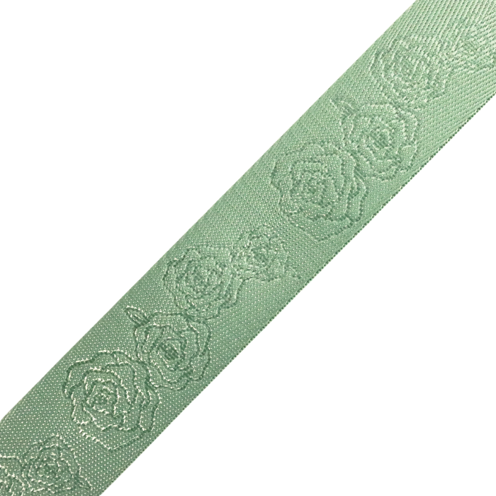 1.5" Pastel Green Debossed Roses | Webbing - 3, 5, or 10 Yard Cut