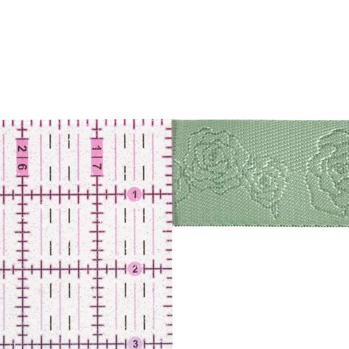 1.5" Pastel Green Debossed Roses | Webbing - 3, 5, or 10 Yard Cut
