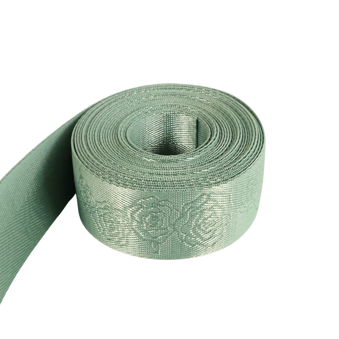 1.5" Pastel Green Debossed Roses | Webbing - 3, 5, or 10 Yard Cut