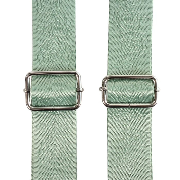 1.5" Pastel Green Debossed Roses | Webbing - 3, 5, or 10 Yard Cut