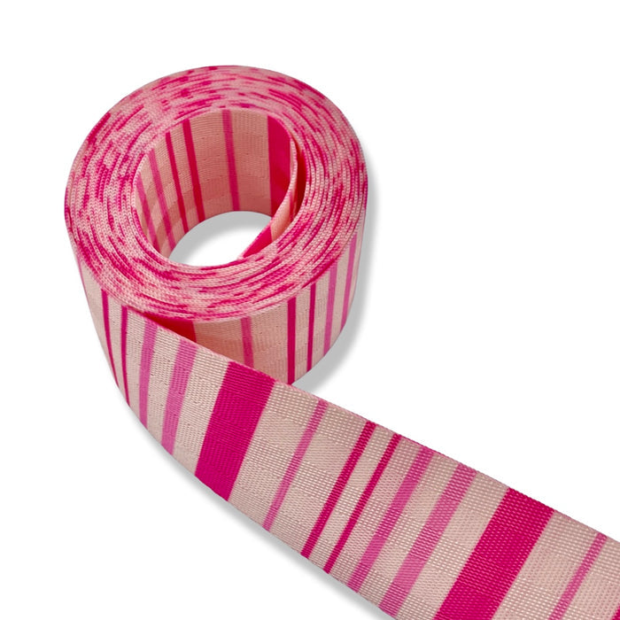 1.5" Pink and Cream Stripes | Coordinate Seatbelt Webbing - 3, 5, or 10 Yard Cut