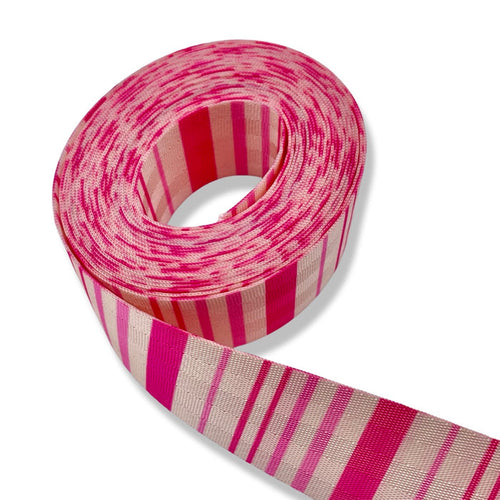 1.5" Pink and Cream Stripes | Coordinate Seatbelt Webbing - 3, 5, or 10 Yard Cut
