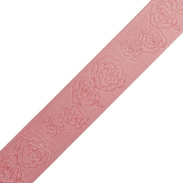 1.5" Quartz Pink Debossed Roses | Webbing - 3, 5, or 10 Yard Cut