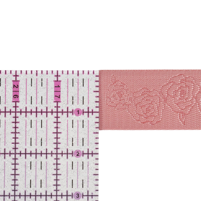 1.5" Quartz Pink Debossed Roses | Webbing - 3, 5, or 10 Yard Cut
