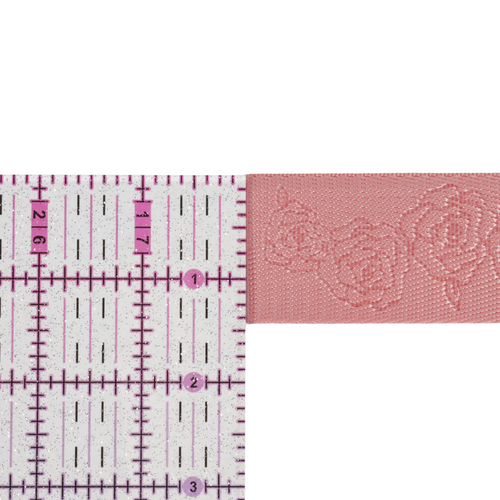 1.5" Quartz Pink Debossed Roses | Webbing - 3, 5, or 10 Yard Cut