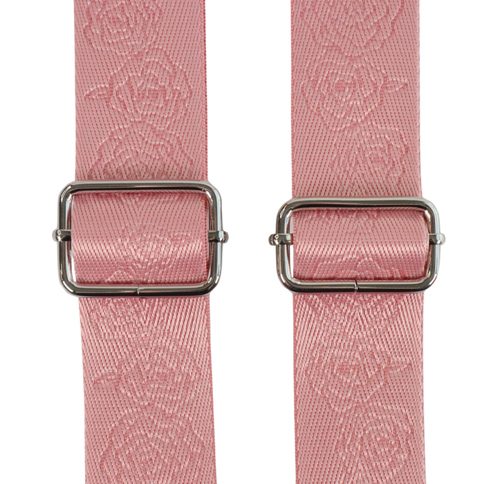 1.5" Quartz Pink Debossed Roses | Webbing - 3, 5, or 10 Yard Cut