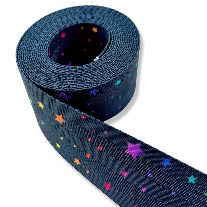 1.5" Rainbow Stars | Coordinate Seatbelt Webbing - 3, 5, or 10 Yard Cut