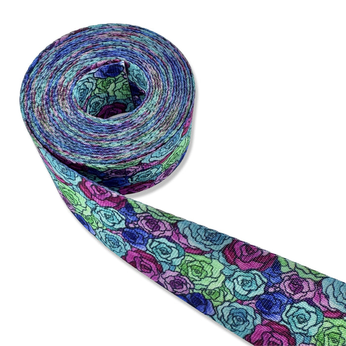 1.5" Stained Glass Rose | Coordinate Seatbelt Webbing - 3, 5, or 10 Yard Cut