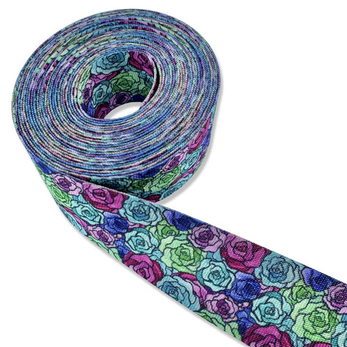 1.5" Stained Glass Rose | Coordinate Seatbelt Webbing - 3, 5, or 10 Yard Cut