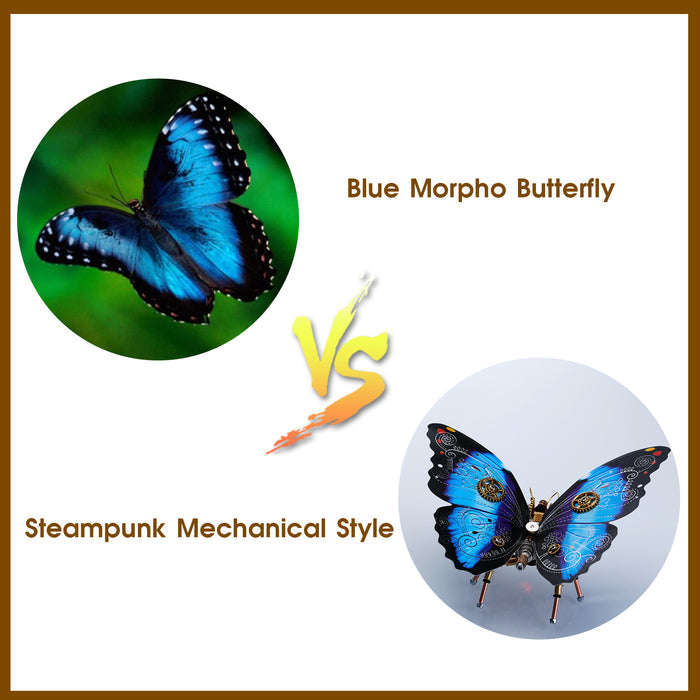 150Pcs Steampunk Blue Morpho Butterfly Assembly Model