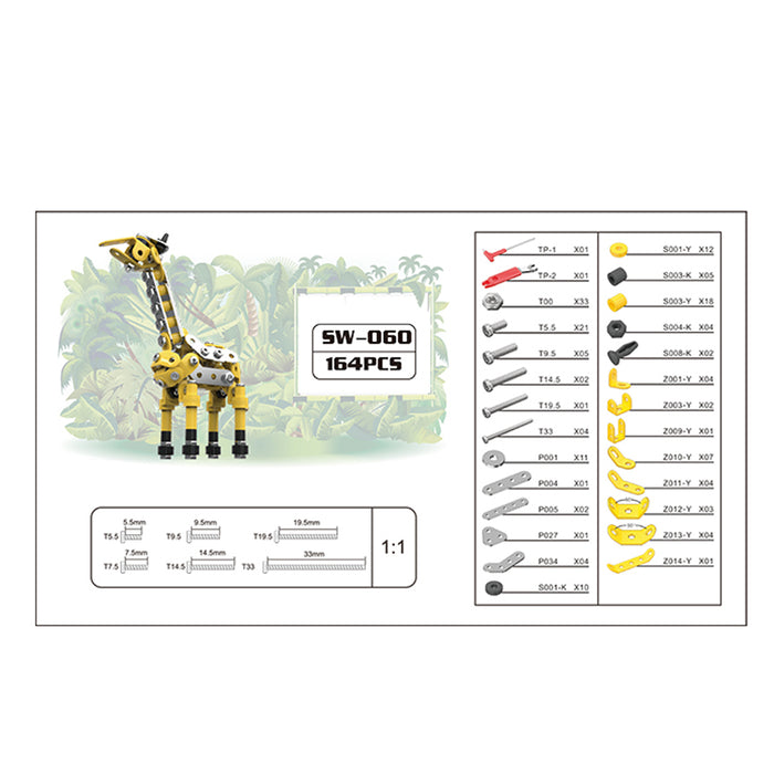 164Pcs Giraffe Puzzle Model Animal DIY Assembly Kit 3D Metal Building Kit Toys