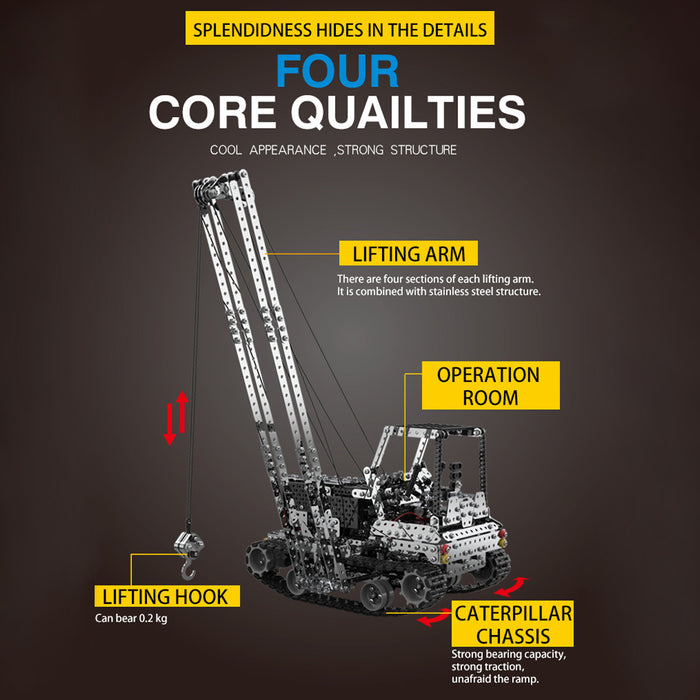 1745Pcs 2.4G 10CH RC Heavy Duty Self-erecting Crane with Laterally Foldable Jib DIY Metal KIT