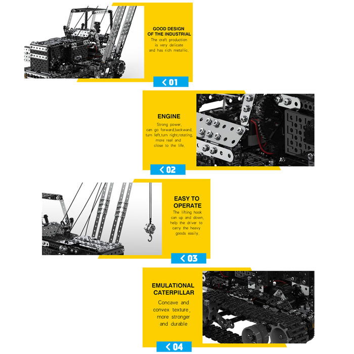 1745Pcs 2.4G 10CH RC Heavy Duty Self-erecting Crane with Laterally Foldable Jib DIY Metal KIT