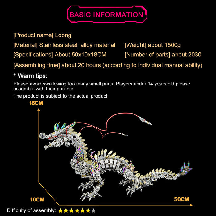 2030+PCS Punk Mechanical Metal Large Dragon Model Kit Difficult Puzzle 50cm
