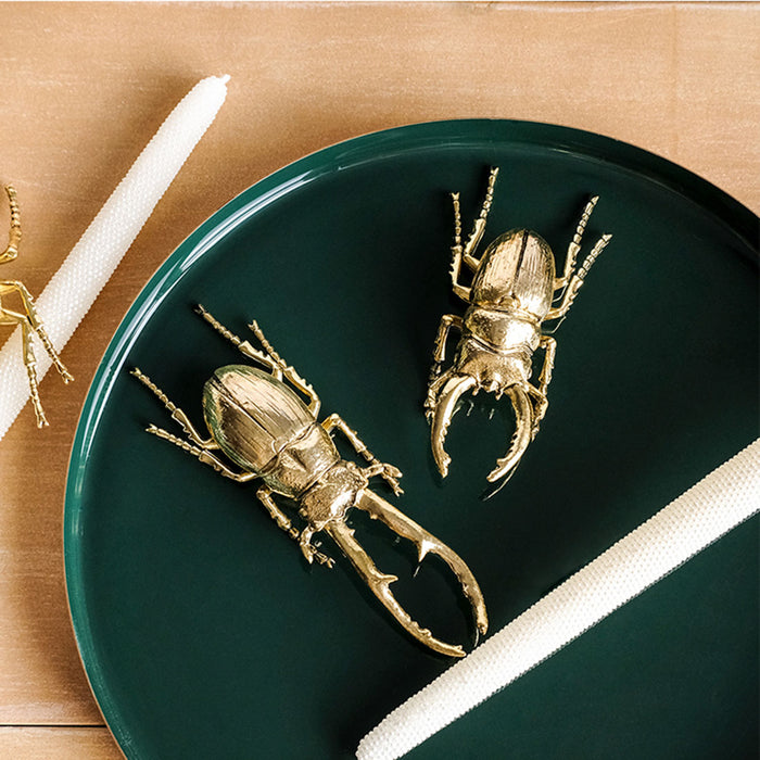 2Pcs Nordic 3D Metal Antler Scaraba Stag Beetle Insects Model Handicraft