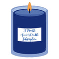 Illustration of a blue candle with a white label that says "3 month annie's candle subscription".