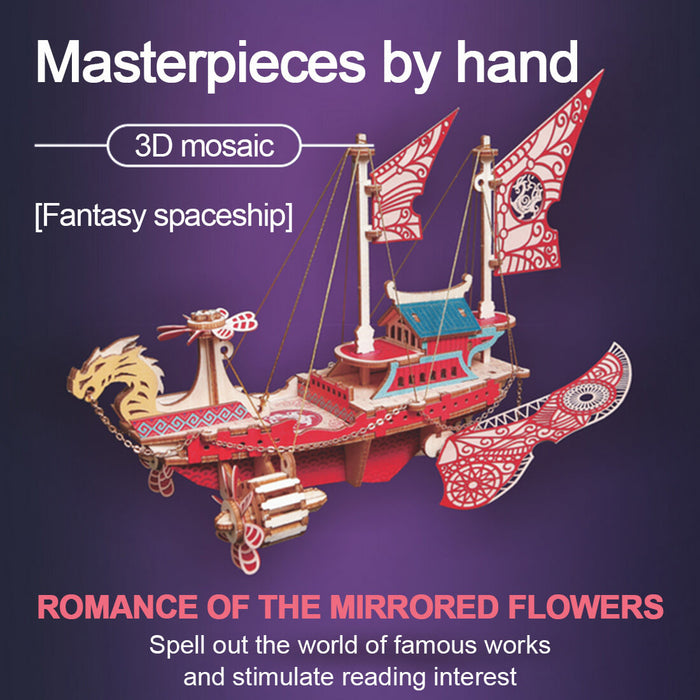 300+PCS DIY Fantasy Airship 3D Steampunk Model Wooden Puzzle Toy
