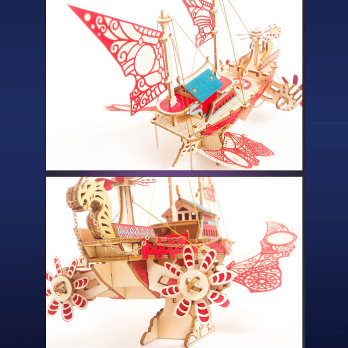 300+PCS DIY Fantasy Airship 3D Steampunk Model Wooden Puzzle Toy