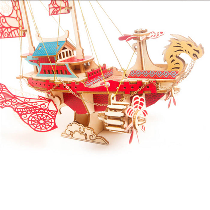 300+PCS DIY Fantasy Airship 3D Steampunk Model Wooden Puzzle Toy