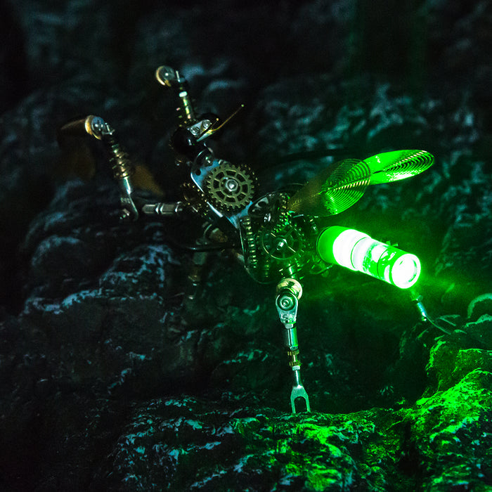 300PCS+ Steampunk Little Mantis with Glow Light 3D Metal Insect Model DIY Kits