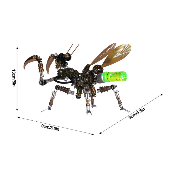 300PCS+ Steampunk Little Mantis with Glow Light 3D Metal Insect Model DIY Kits