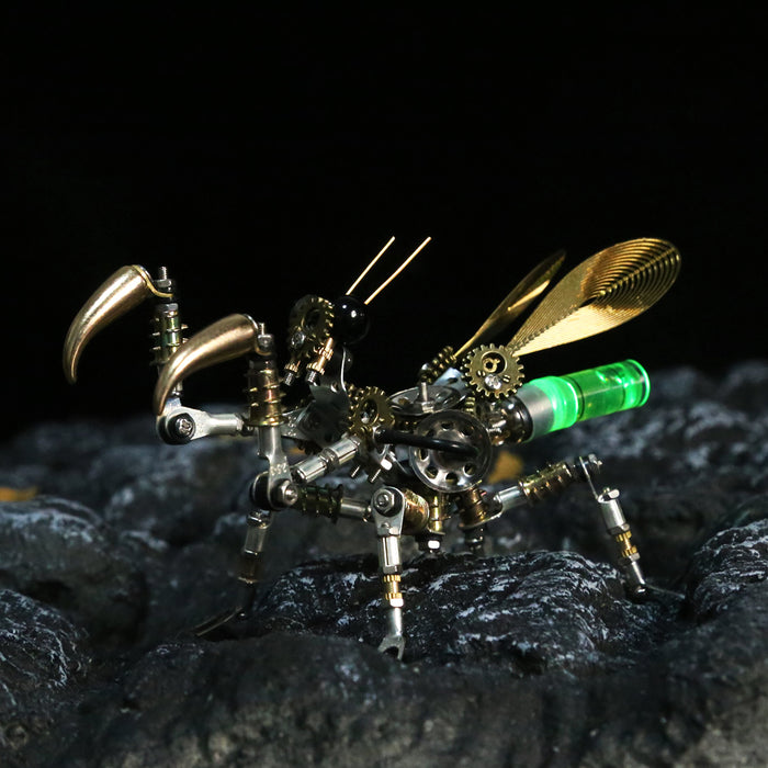 300PCS+ Steampunk Little Mantis with Glow Light 3D Metal Insect Model DIY Kits