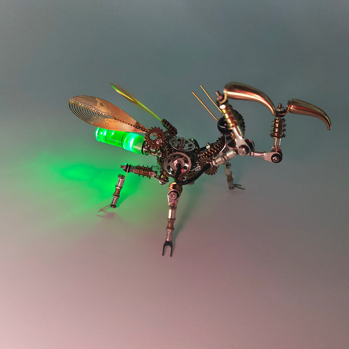 300PCS+ Steampunk Little Mantis with Glow Light 3D Metal Insect Model DIY Kits