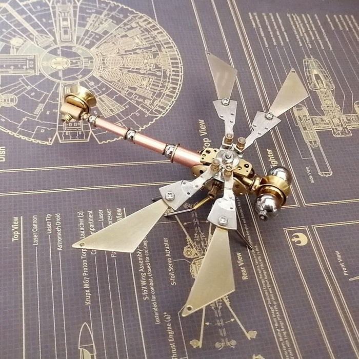 3D Metal Copper Dragonfly Mechanical Insects Model Crafts